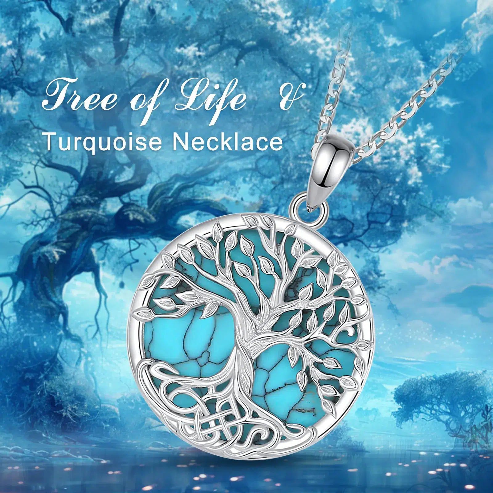 Pagan Celtic Tree of Life Necklace Turquoise Natural Stone Jewelry-MoonChildWorld