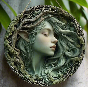 Mysterious Elf and Green Man Wooden Sign Pagan Hanging Sign Wall Decor