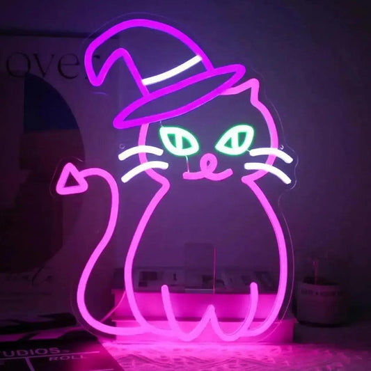 Witchy Cat Neon Sign Halloween LED Neon lights for Witch wall decoration