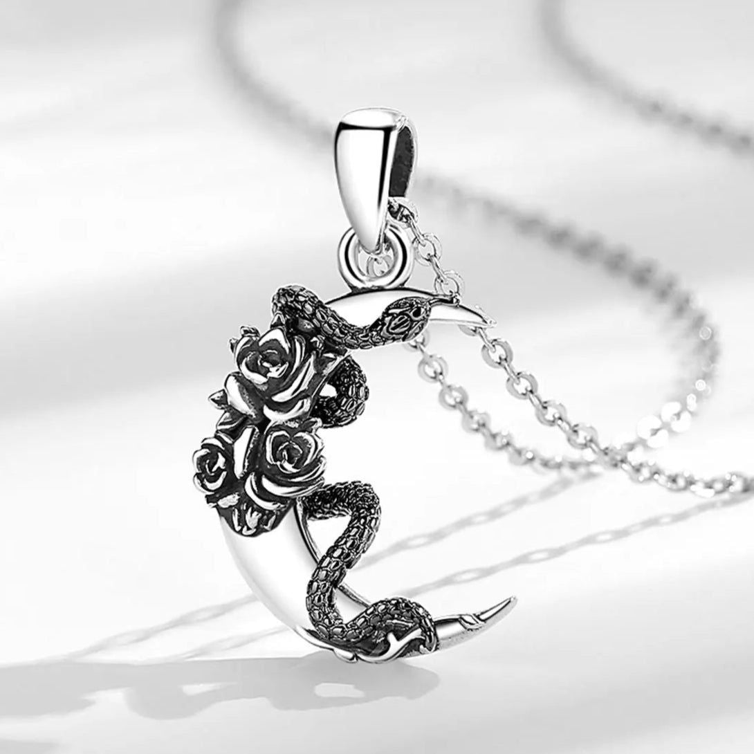 Witchy Snake and Moon Necklace Gothic Witchcraft Jewelry-MoonChildWorld