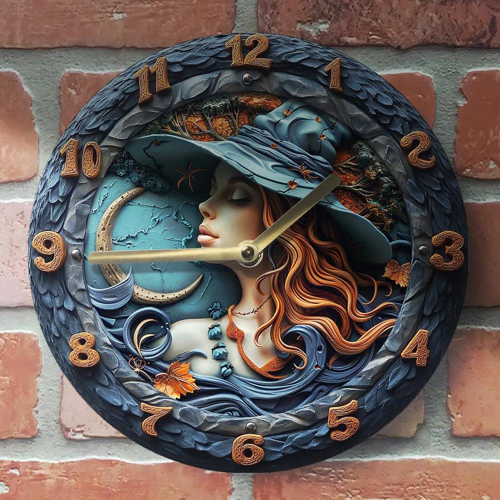 Moon Witch Wall Clock Halloween Wall Decor-MoonChildWorld