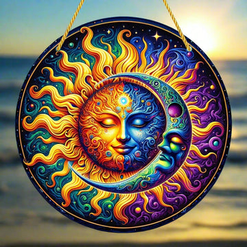 Sun Moon Goddess Suncatcher Celestial Acrylic Sign Sun Moon Window Hanging-MoonChildWorld