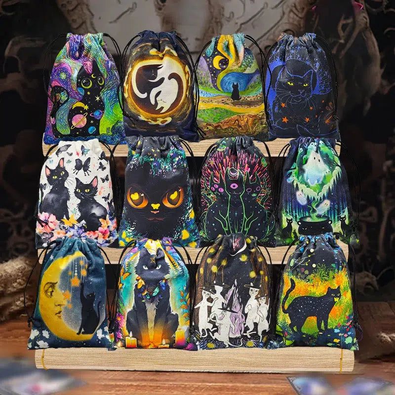 Tarot Card Storage Bag Black Cat Wicca Tarot Pouch-MoonChildWorld