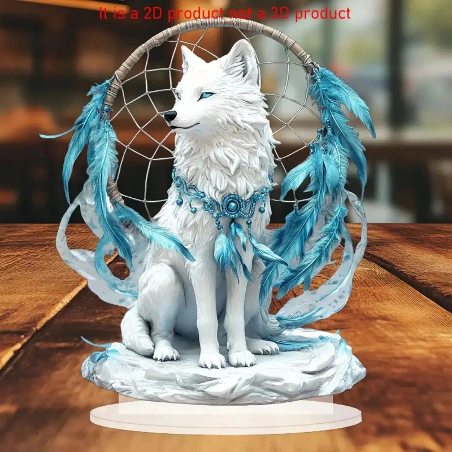 Bohemian Wolf Statue 2D Flat Acrylic Table Ornament Wolf Desktop Decor-MoonChildWorld