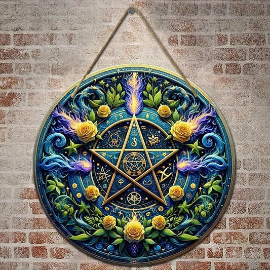 Pentacle Suncatcher Pagan Acrylic Round Sign Pentagram Wicca Wall Hanging
