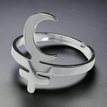 Lilith Crescent Inverted Cross Ring Gothic Witch Jewelry