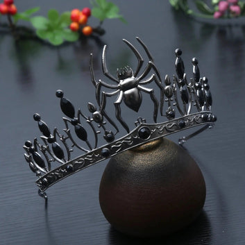 Dark Goddess Gothic Halloween Crown - Black Spider Web Witch Tiaras Hair Accessories Vampire Accessory