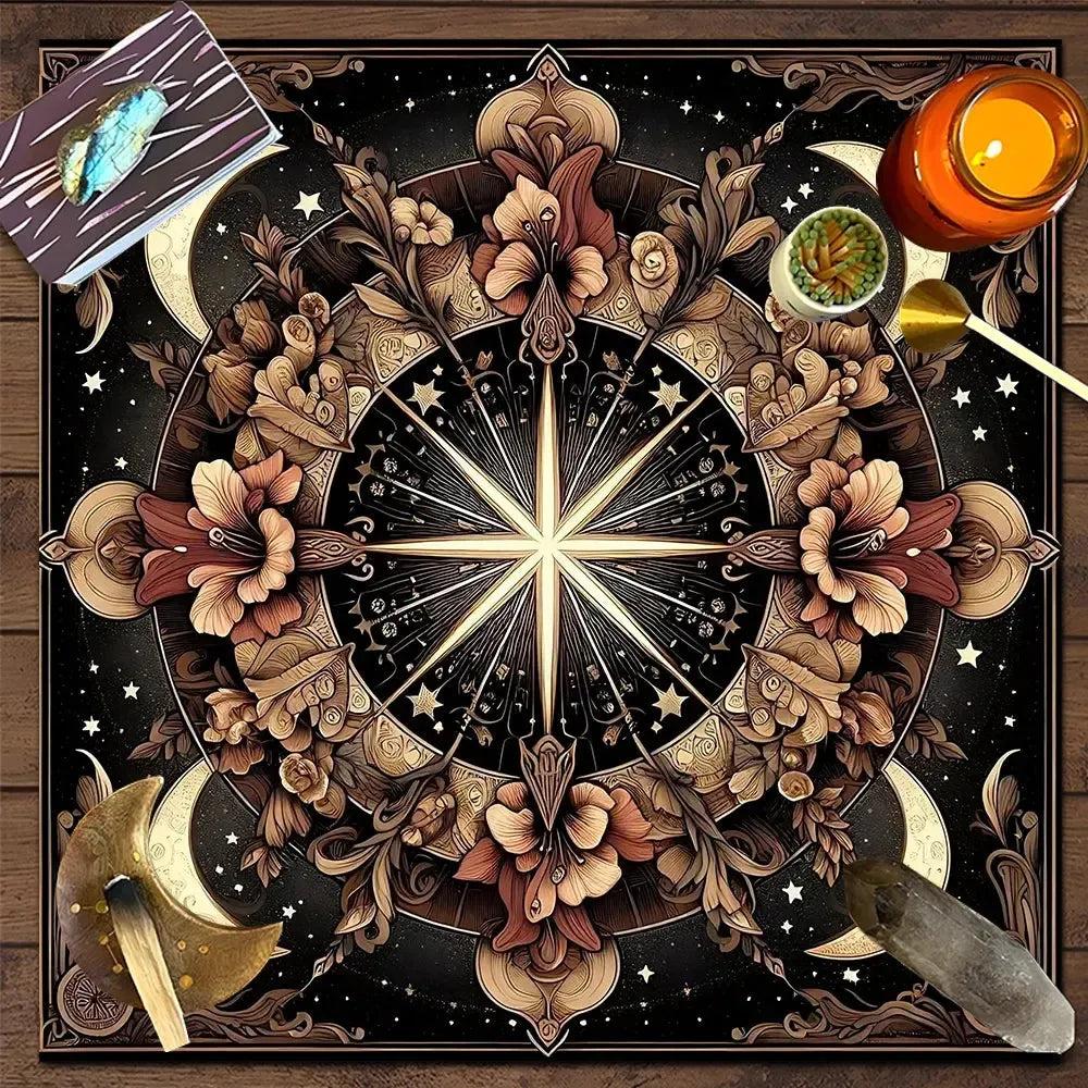 Flowers and Moon Pagan Altar Cloth Witchy Tarot Cloth for Reading Divination Wicca Ritual Decor-MoonChildWorld