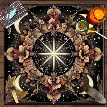 Flowers and Moon Pagan Altar Cloth Witchy Tarot Cloth for Reading Divination Wicca Ritual Decor