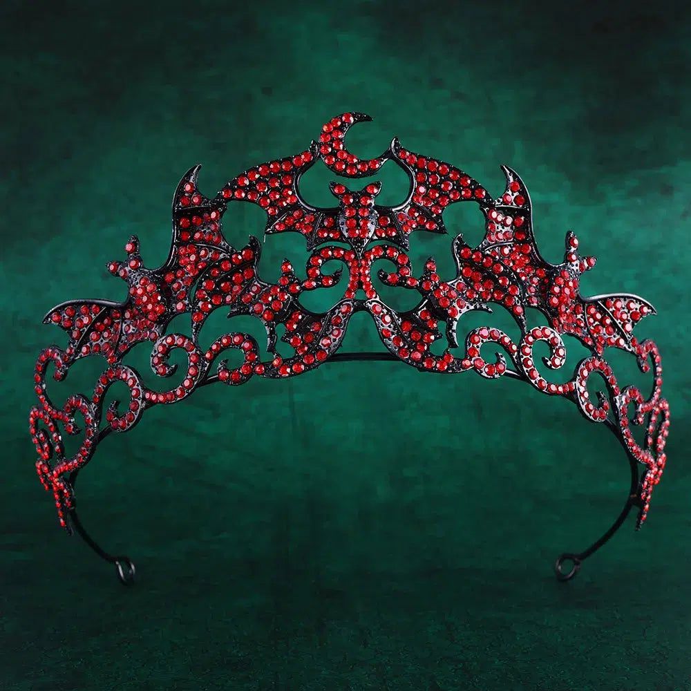 Rhinestone Bat Gothic Crown Witchy Tiaras Witch Hair Accessories for Halloween-MoonChildWorld