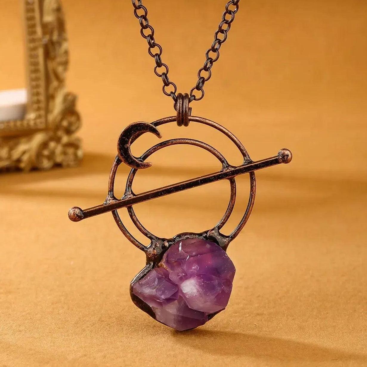 Vintage Amethyst Natural Stone Necklace Magic Moon Crystal Necklace-MoonChildWorld