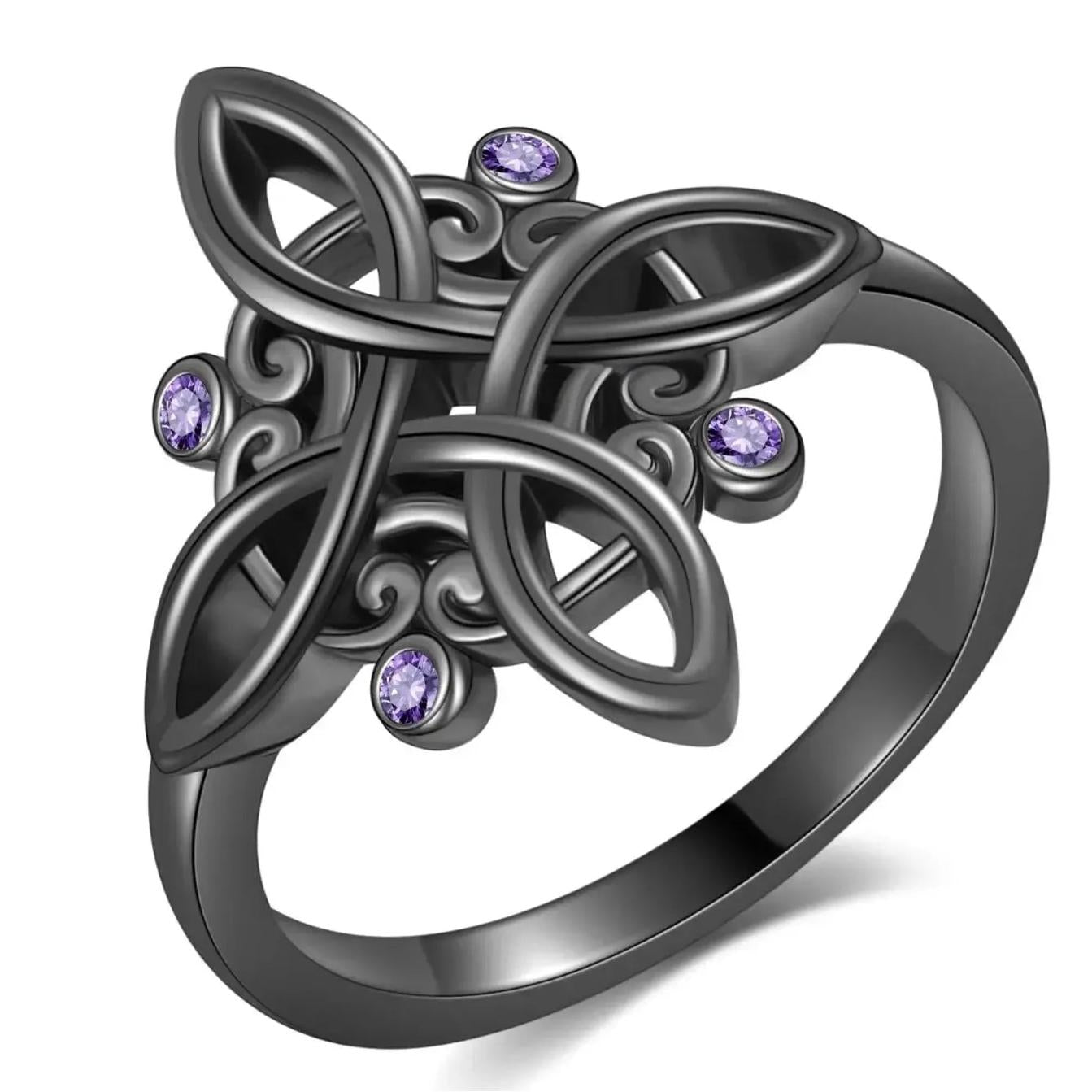 Witchcraft Celtic Knot Ring Mystical Purple Zircon Black 925 Silver Ring Witchy Jewelry-MoonChildWorld