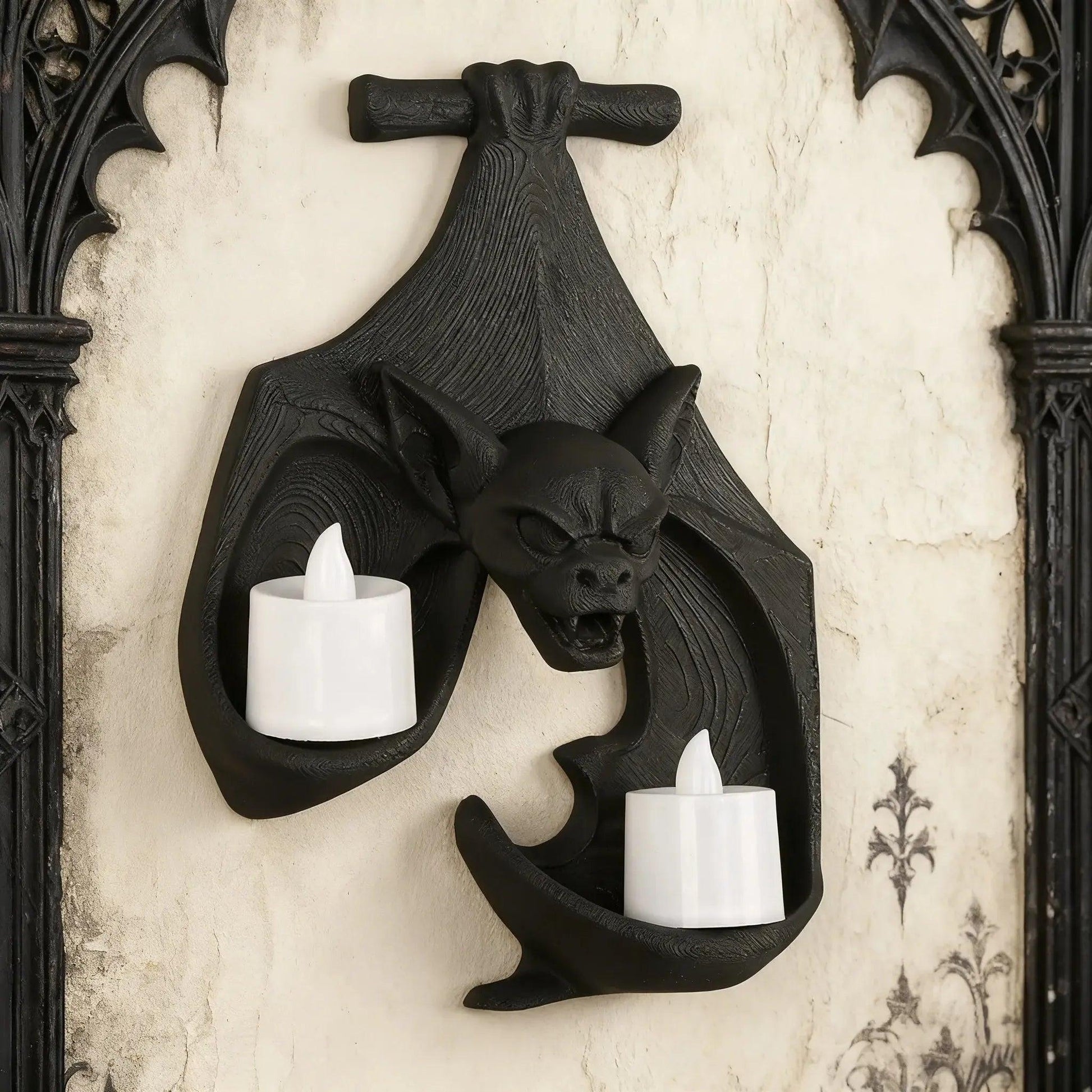 Bat Shaped Wall-Mounted Double Candelabra Dark Gothic Wall Decoration for Witch Home Decor-MoonChildWorld