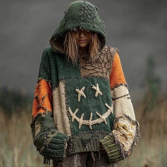 Gothic Halloween Oversized Sweaters Horror Black Cat Sweater O Neck Hooded Pullover-MoonChildWorld