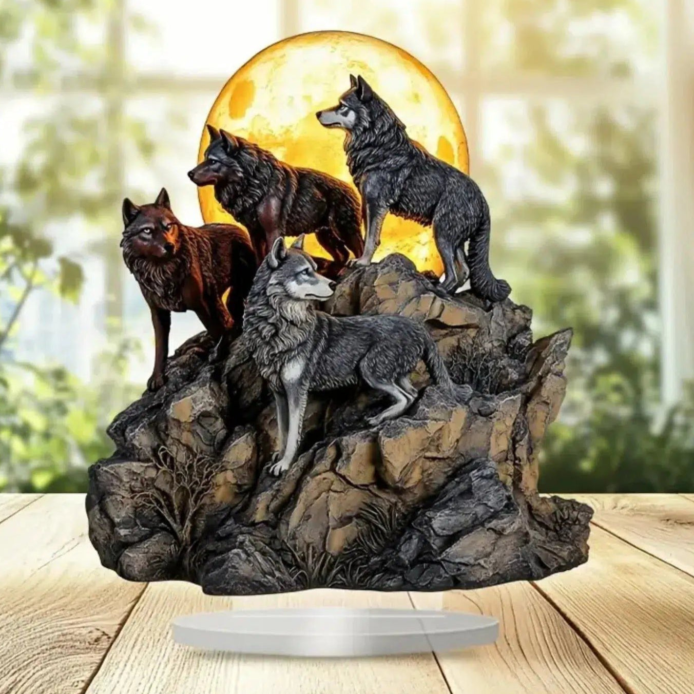 Bohemian Wolf Statue 2D Flat Acrylic Table Ornament Wolf Desktop Decor-MoonChildWorld