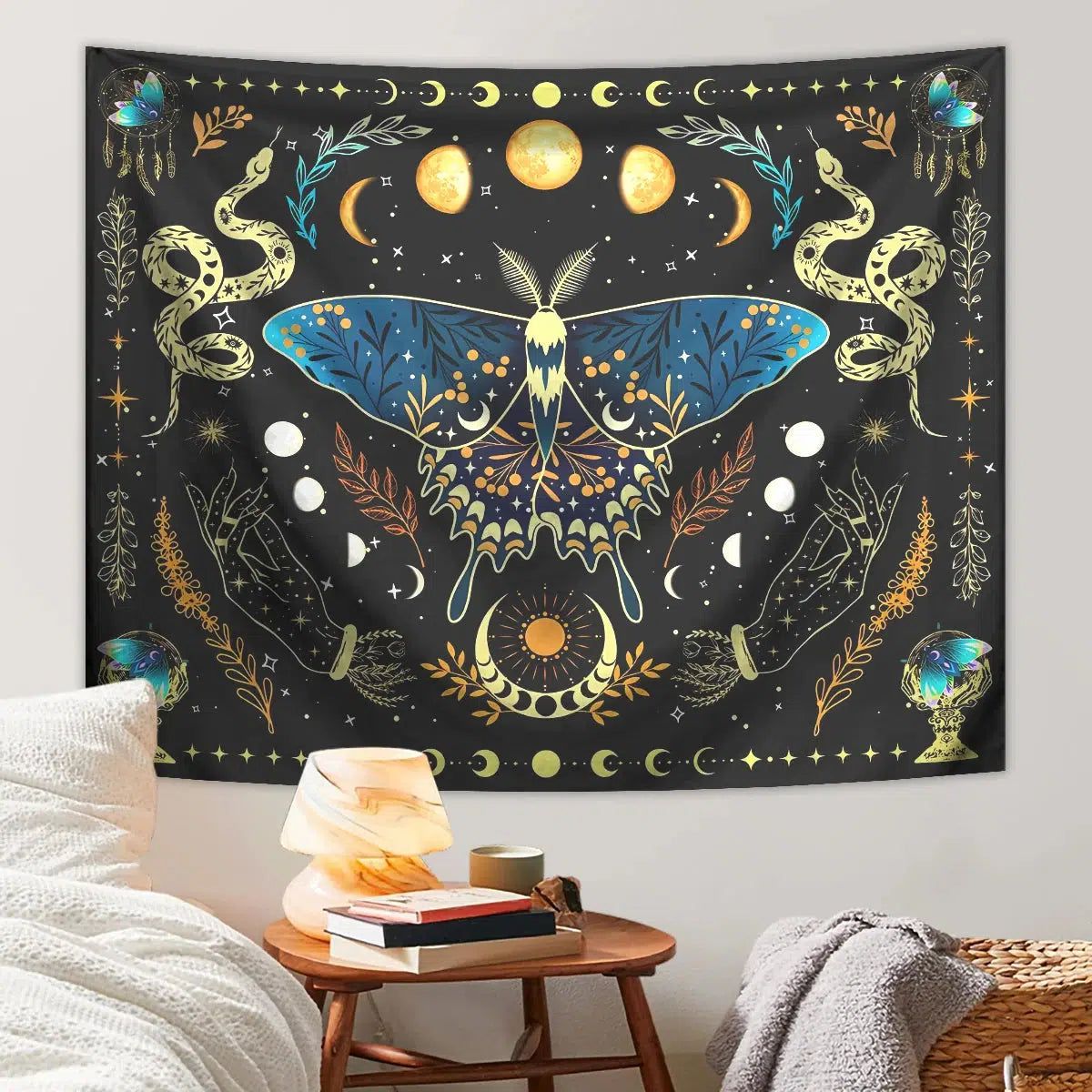 Death Moth Moon Phase Tapestry Aesthetic Luna Moth Snake Tapestry