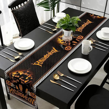 Halloween Haunted House Pumpkin Linen Table Runners Gothic Halloween Decorations