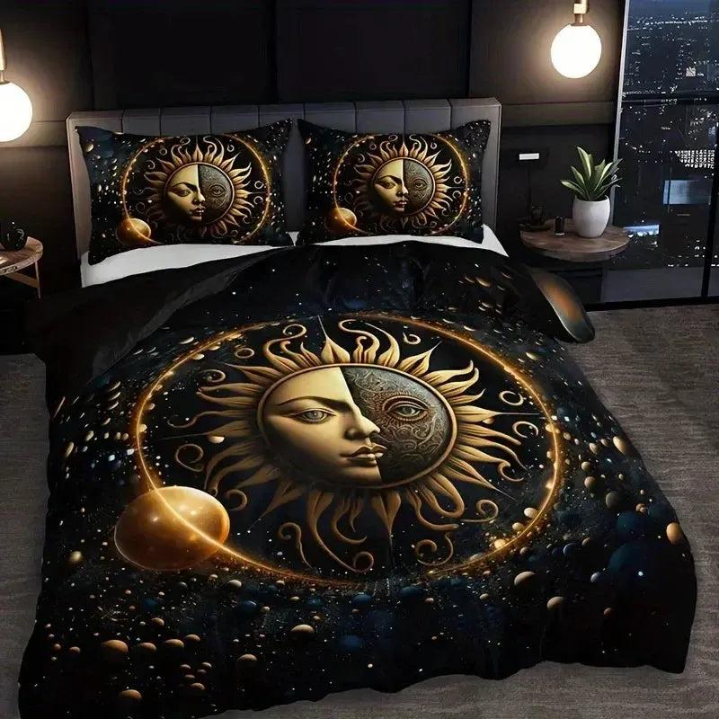 Moon Stars Celestial Duvet Cover Set Wicca Pagan Sun Moon Goddess Bedding Set Home Decor-MoonChildWorld