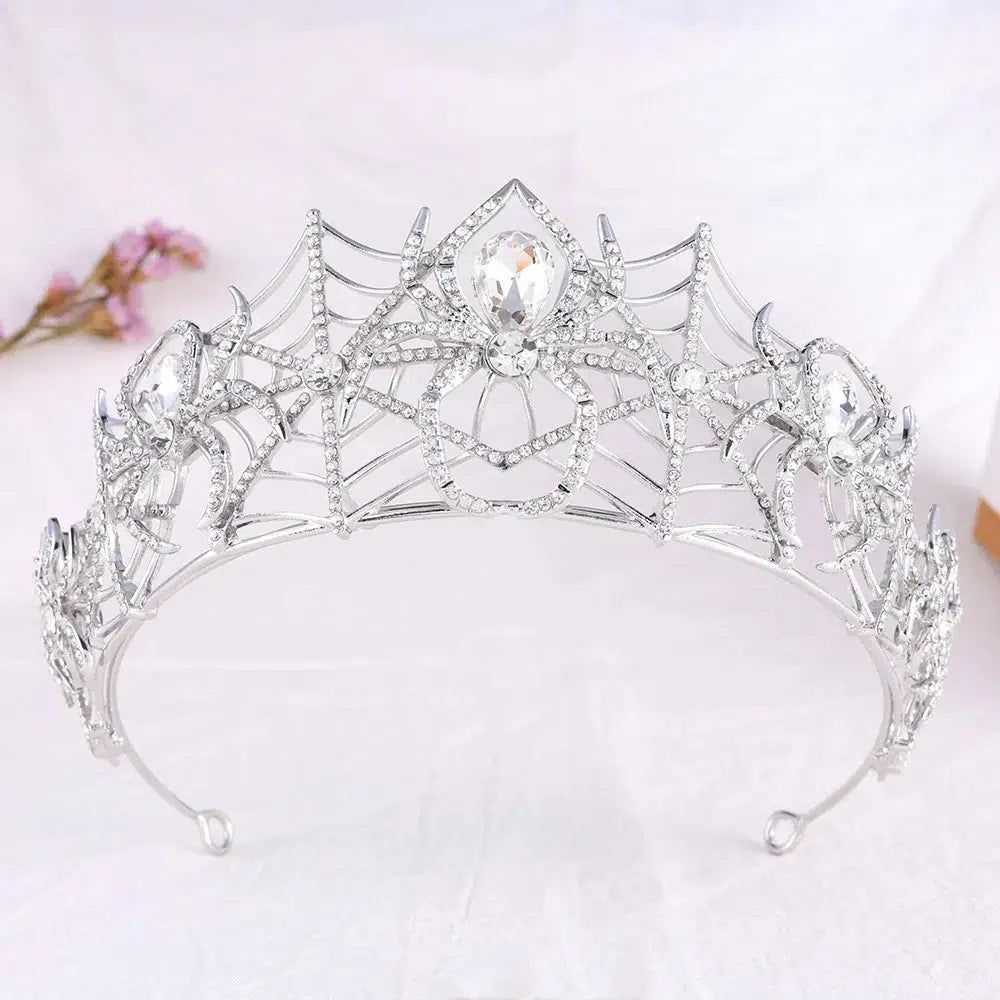 Gothic Spider Crystal Crown Witchy Tiaras for Halloween - Witch Hair Accessories-MoonChildWorld