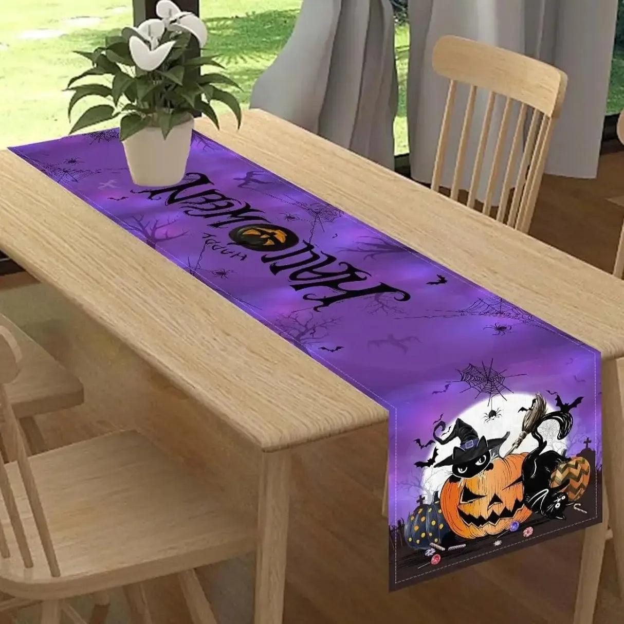 Halloween Spooky Witchy Pumpkin Spider Web Table Runner Gothic Halloween Decorations-MoonChildWorld