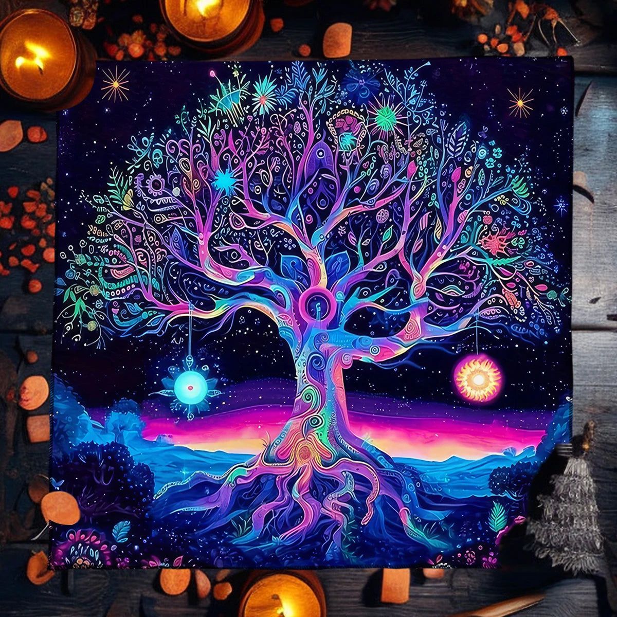 Colorful Tree of life Tarot Card Tablecloth Wicca Altar Cloths Divination Tarot Card Table Cloth-MoonChildWorld