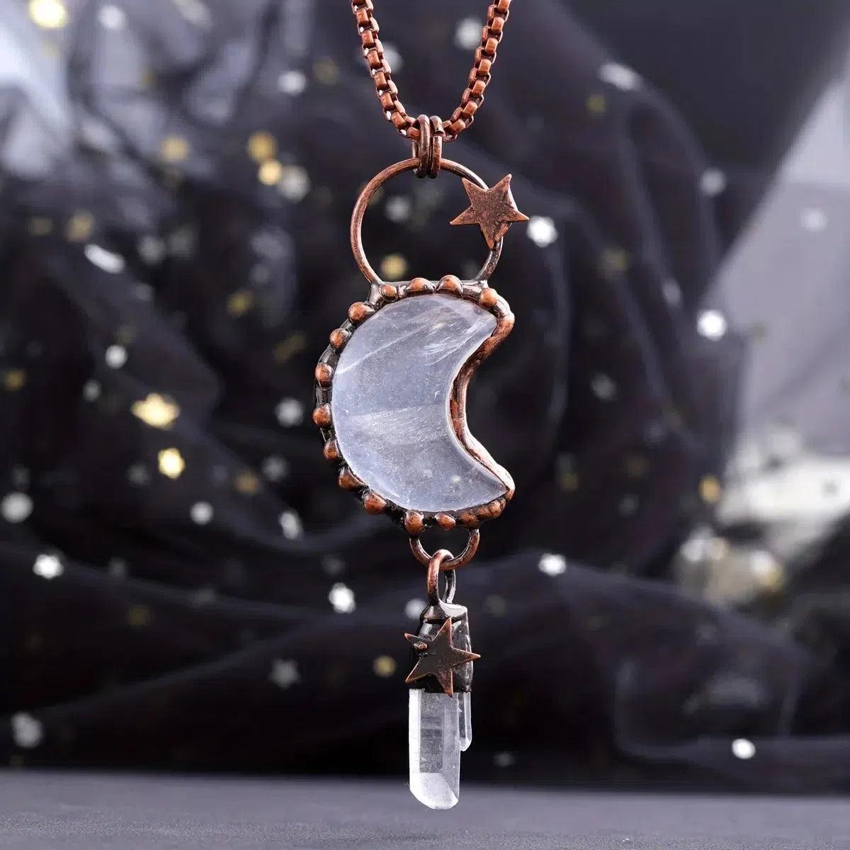 Celestial Star Moon Natural Stone Necklace Wiccan Jewelry-MoonChildWorld