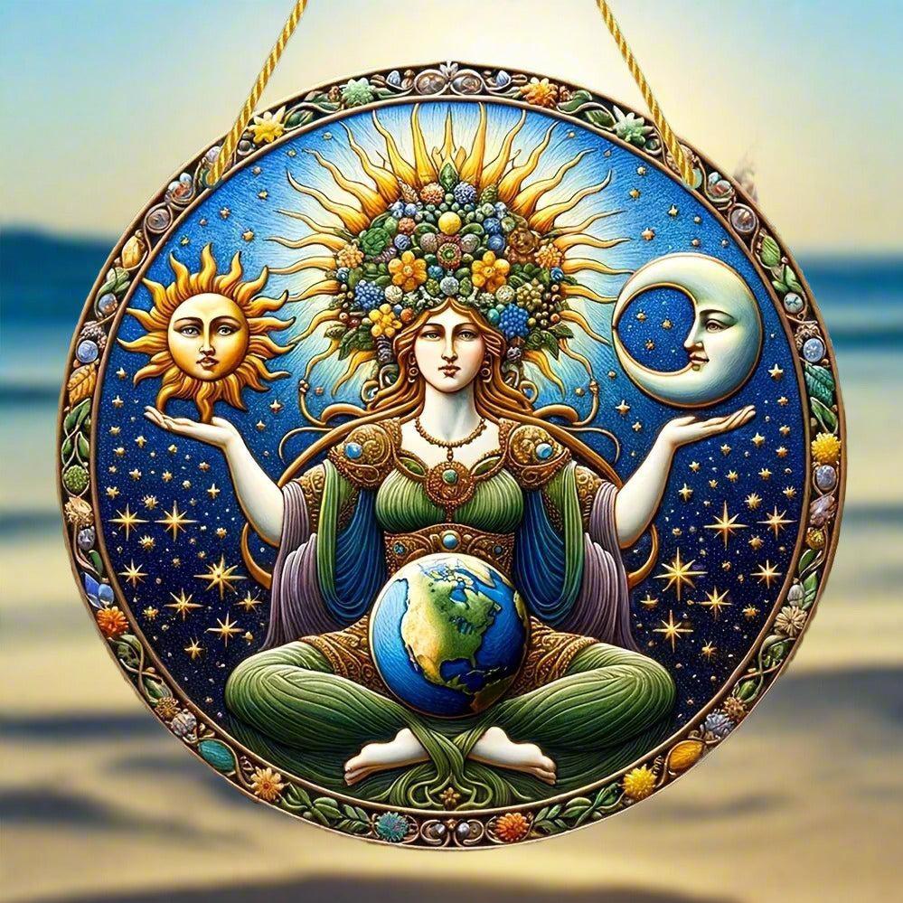 Gaia Goddess Suncatcher Wicca Pagan Acrylic Round Sign Mother Earth Suncatcher-MoonChildWorld