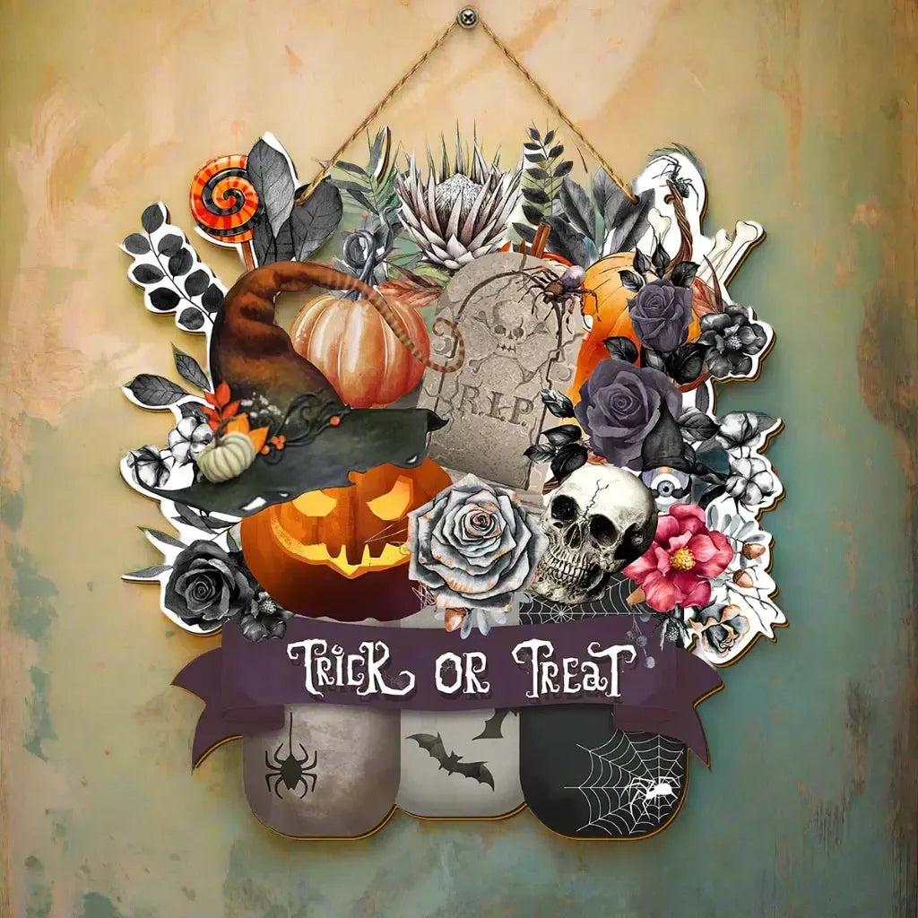 "Trick or Treat" Halloween Wooden Wall Hanging - Witch Welcome Sign Gothic Home Decor-MoonChildWorld
