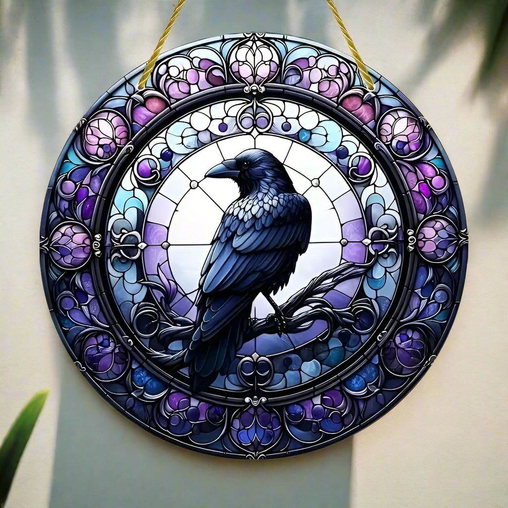 Black Raven Wooden Sign Dark Crow Hanging Sign Gothic Wall Decor-MoonChildWorld