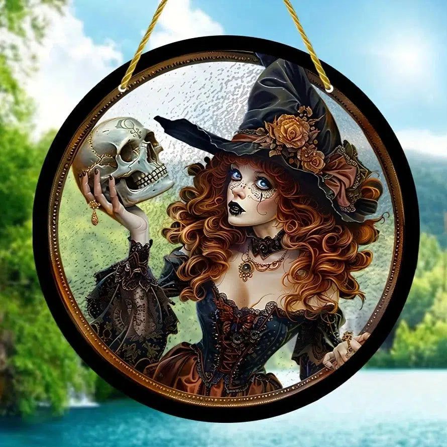 Halloween Witches and Skeletons Suncatcher Spooky Window Hanging-MoonChildWorld