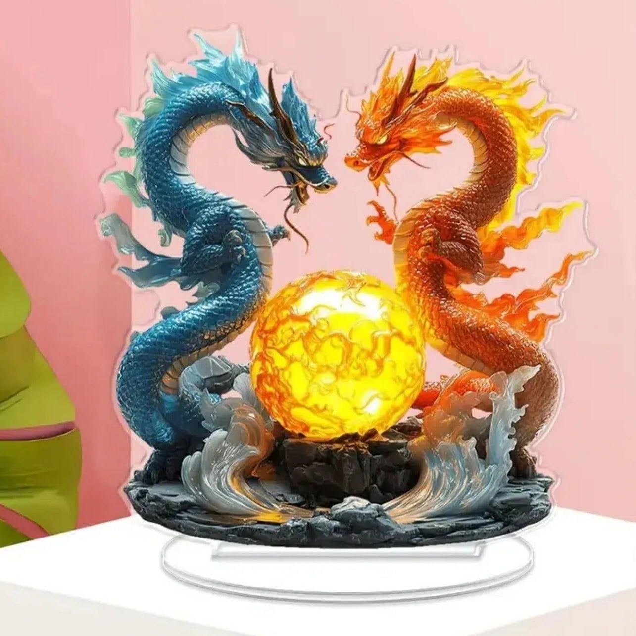 Double Dragons 2D Flat Acrylic Figurine Dragon Table Ornament Dragon Desk Decor-MoonChildWorld