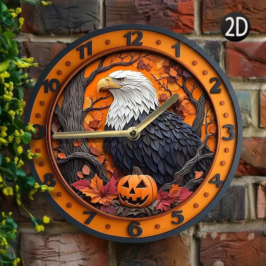 Pumpkin Eagle Wall Clock - Witchy Clock For Halloween Decorations