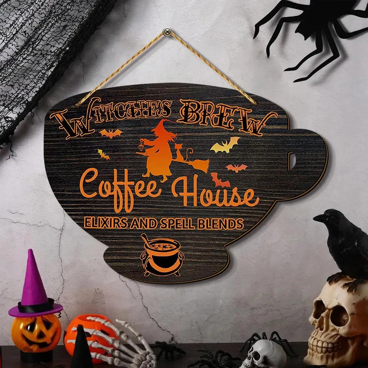 Halloween Wooden Sign for Coffee House: Witches' Brew, Elixirs and Spell Blends-MoonChildWorld
