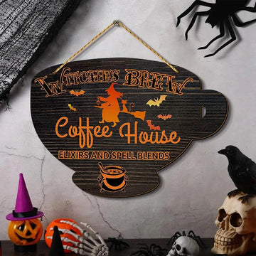Halloween Wooden Sign for Coffee House: Witches' Brew, Elixirs and Spell Blends-MoonChildWorld