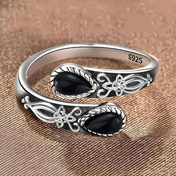 Black Onyx and Moonstone Ring Celtic Witch Ring Wicca Jewelry