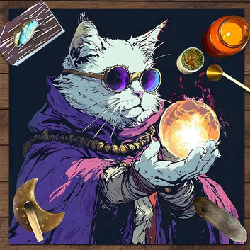 Wizard Cat Tarot Table Cloth Wicca Pagan Altar Cloth for Reading Divination