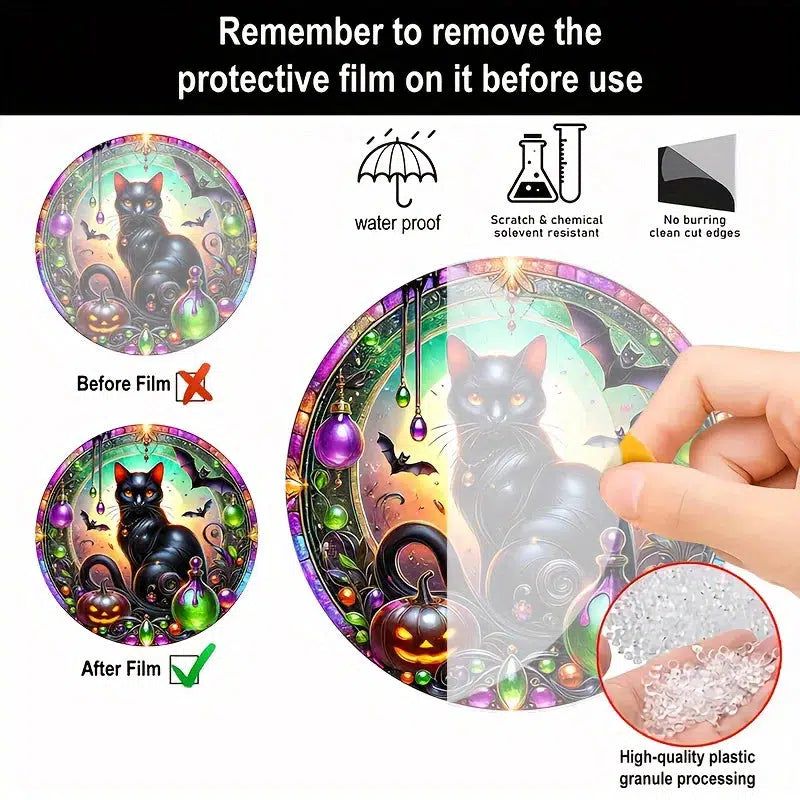 Halloween Black Cat Suncatcher Moon Cat Hanging Ornament Window Decorations-MoonChildWorld