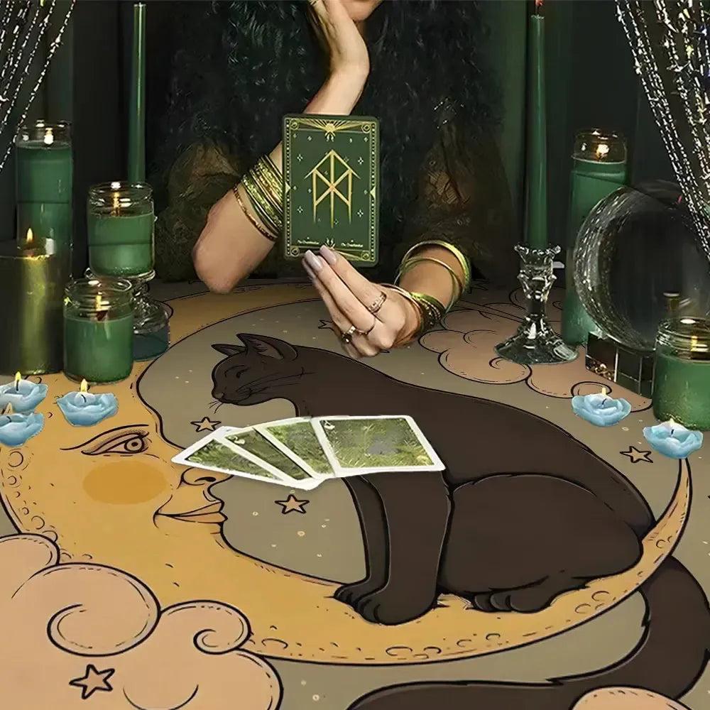 Occult Cat Wicca Altar Cloth Witchy Tarot Tablecloth for Reading Divination Witch Home Decor-MoonChildWorld