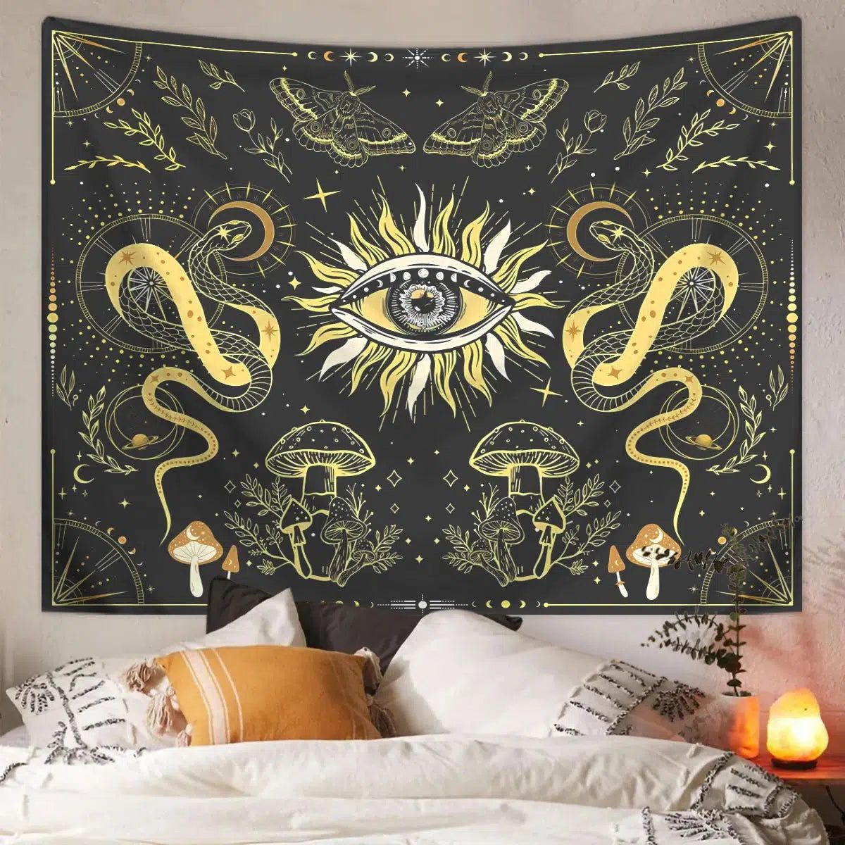 Sun eyes Magic moth mushroom snake tapestry Hippie tapestry-MoonChildWorld