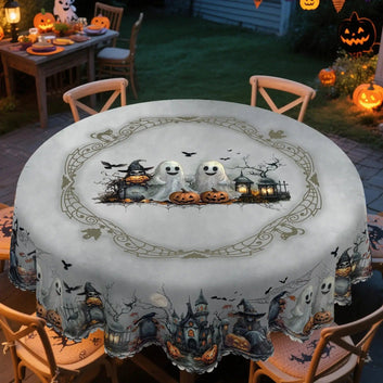 Spooky Pumpkin Raven Gothic Castle Halloween Tablecloth - Witch Tablecloth Table Decoration