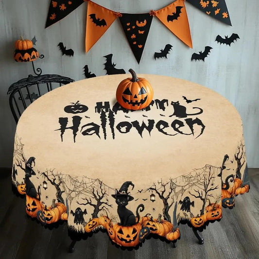 Witch Halloween Tablecloth - Pumpkin Black Cat Ghost Gothic Table cloth