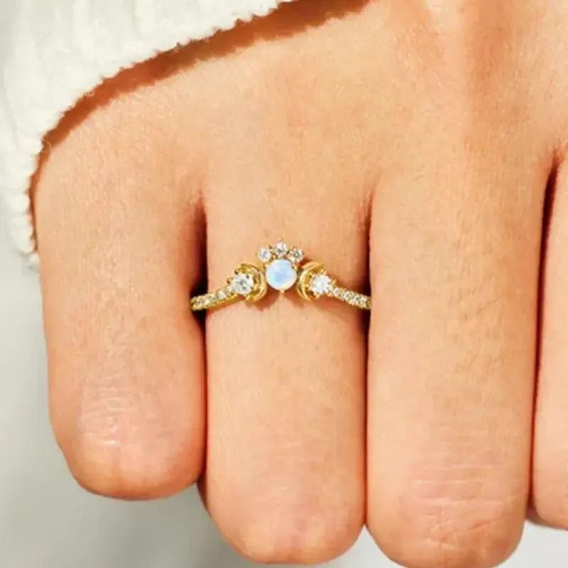 Opal Triple Moon Ring Wicca Pagan Jewelry-MoonChildWorld