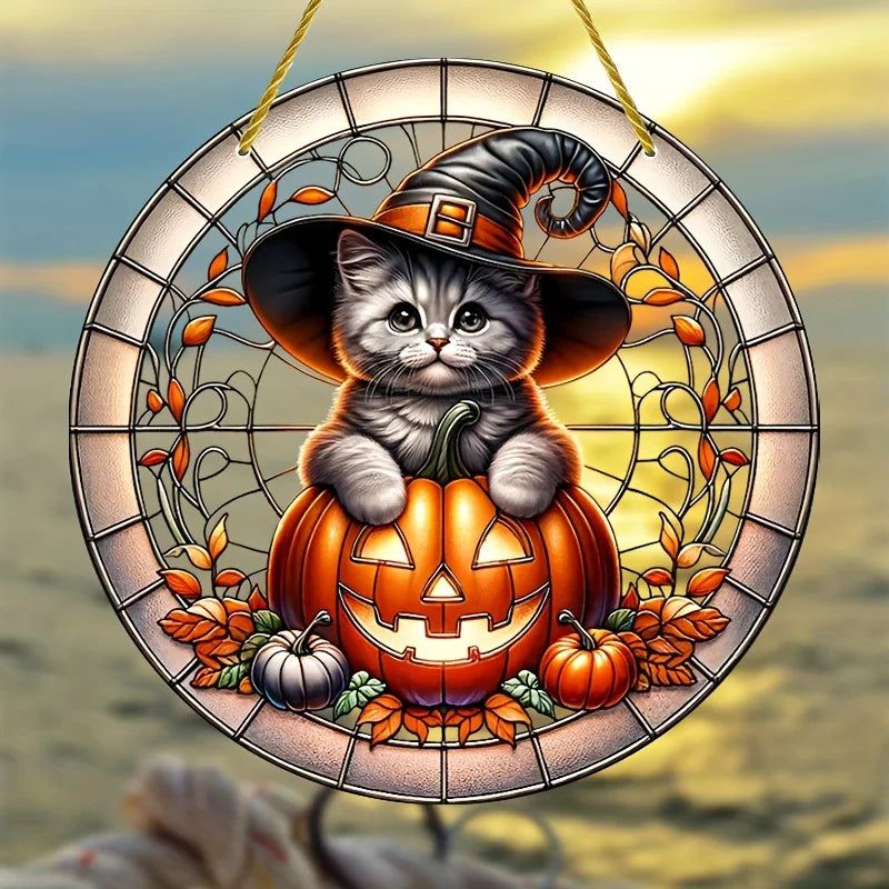 Cute Cat Suncatcher Halloween Acrylic Sign-MoonChildWorld