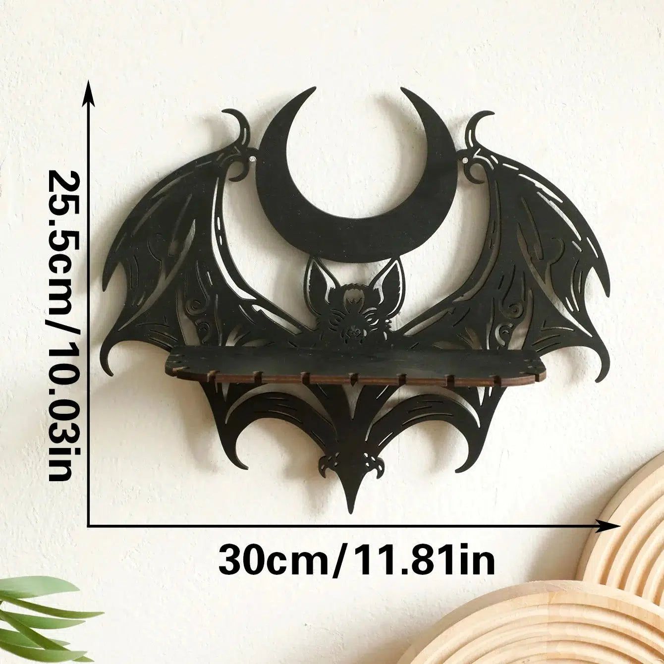 Gothic Bat Moon Shelf Crystal Holder Goth Home Decor Witch Room Decor-MoonChildWorld