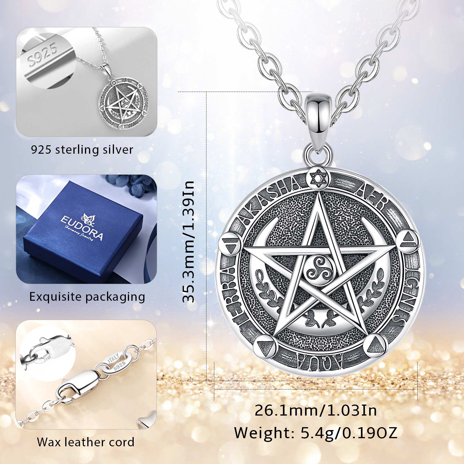Witch Pentagram Moon Necklace Wiccan Jewelry-MoonChildWorld