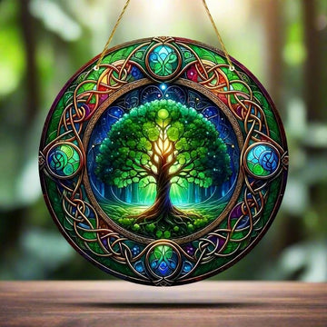 Celtic Knot Tree of Life Suncatcher Wicca Pagan Acrylic Round Sign-MoonChildWorld