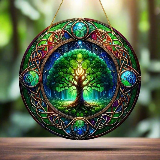 Celtic Knot Tree of Life Suncatcher Wicca Pagan Acrylic Round Sign