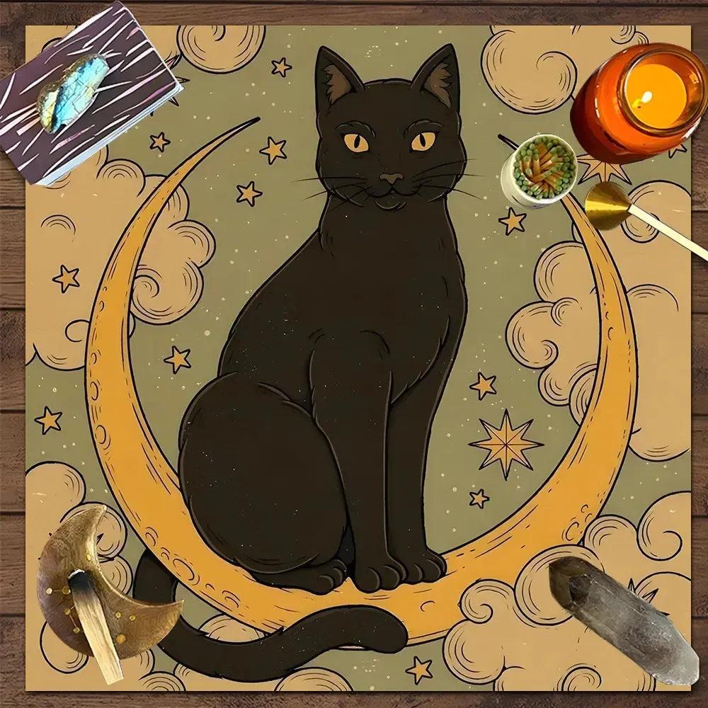 Occult Cat Wicca Altar Cloth Witchy Tarot Tablecloth for Reading Divination Witch Home Decor-MoonChildWorld