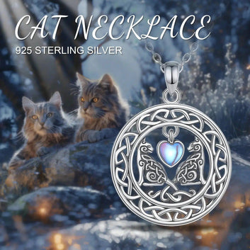 Celtic Knot Cat Necklace Moonstone Heart Witch Jewelry