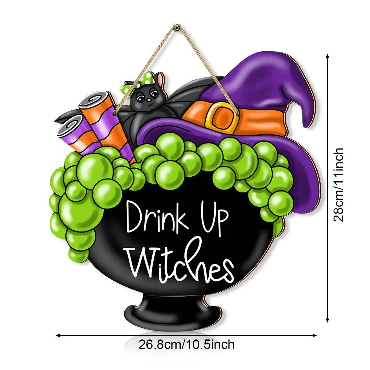 Halloween Cauldron Wooden Sign Wall Decor - Witchy Hanging Decoration Spooky Welcome Sign for Witch Home Decor-MoonChildWorld